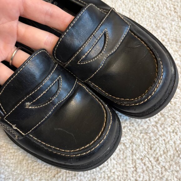 Y2K Mudd Black Platform Loafers Chunky Heel Penny-Style Slip-Ons 2000s Retro - Picture 3 of 7